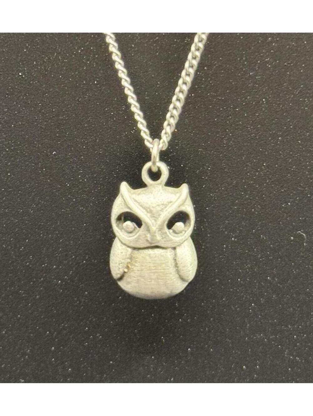 Vintage Owl Pendant Necklace and Silver Toned Chain